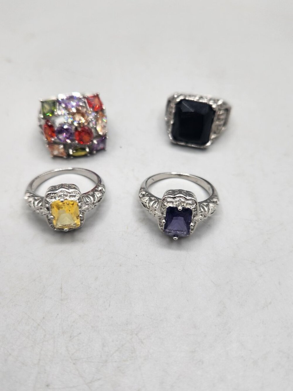 Lot of 4 Costume Jewelry Rings Rhinestones Fashion Bling Statement Adjustable